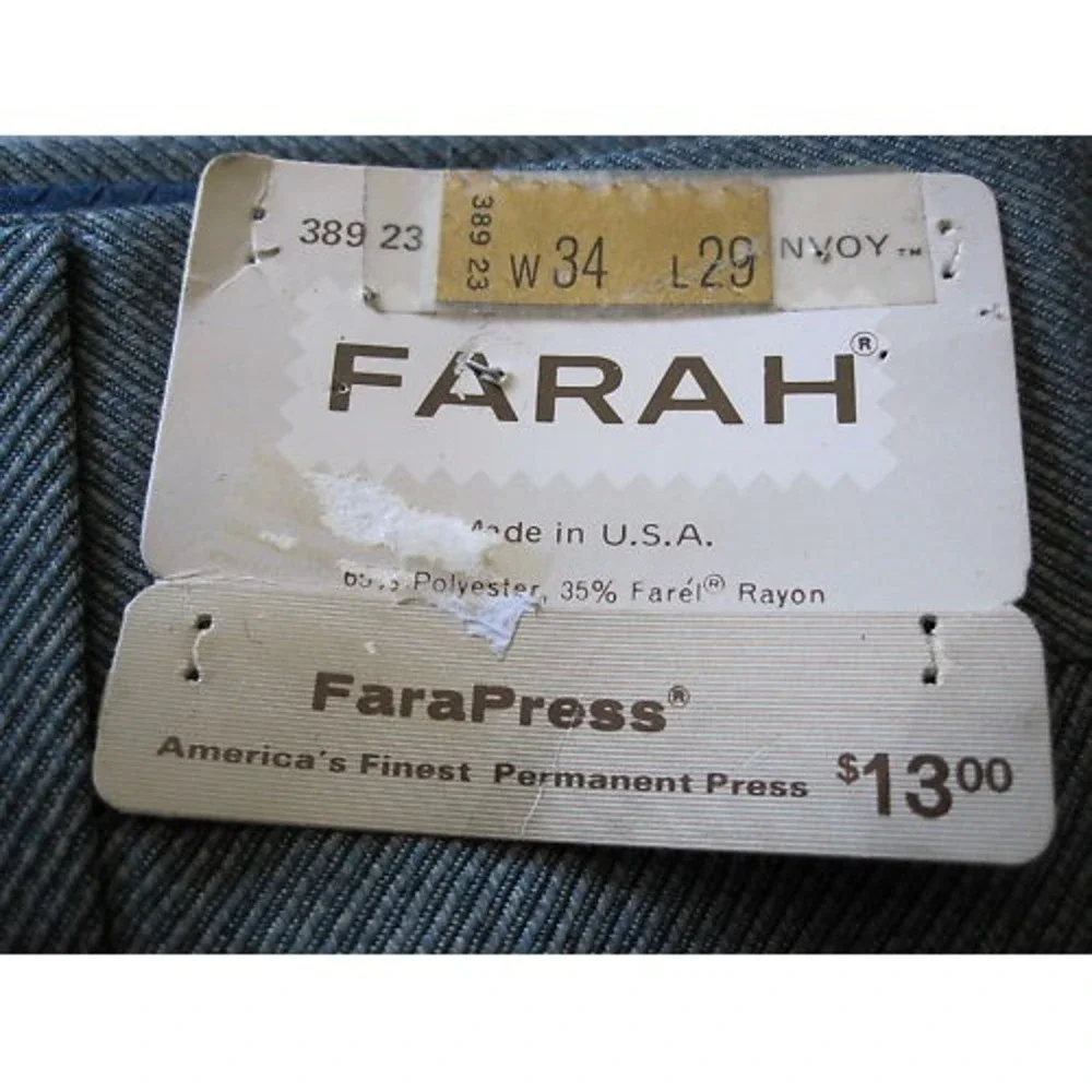 Mens 70s Vintage Farah Envoy Stripe Blue Gray 34x29 Executive Dress Pants Slacks